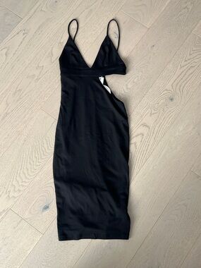 Black Midi Dress with V-Neck and Slim Straps